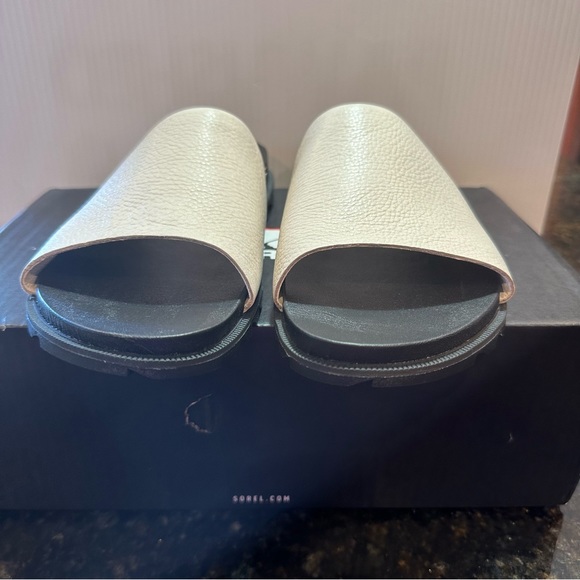 Women's Sorel Roaming Decon Slide Sandals Leather Sea Salt New Size 10 - Picture 3 of 7